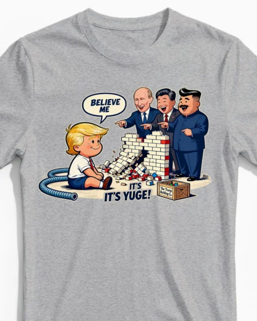 Trumps Yuge Wall Satire Herrenshirt graumeliert Close-Up