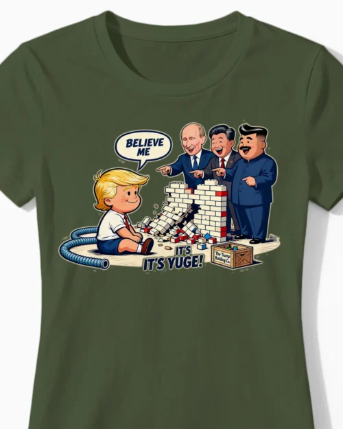 Trumps Yuge Wall Satire Damenshirt olive