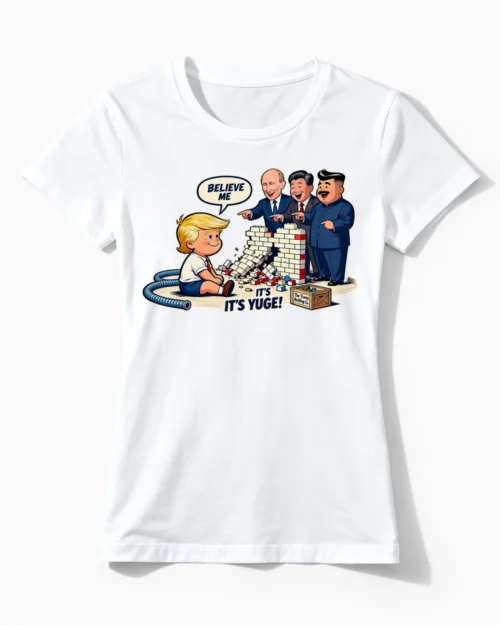 Trumps Yuge Wall | Lustiges Politik & Satire T-Shirt für Damen & kluge Köpfe weiss