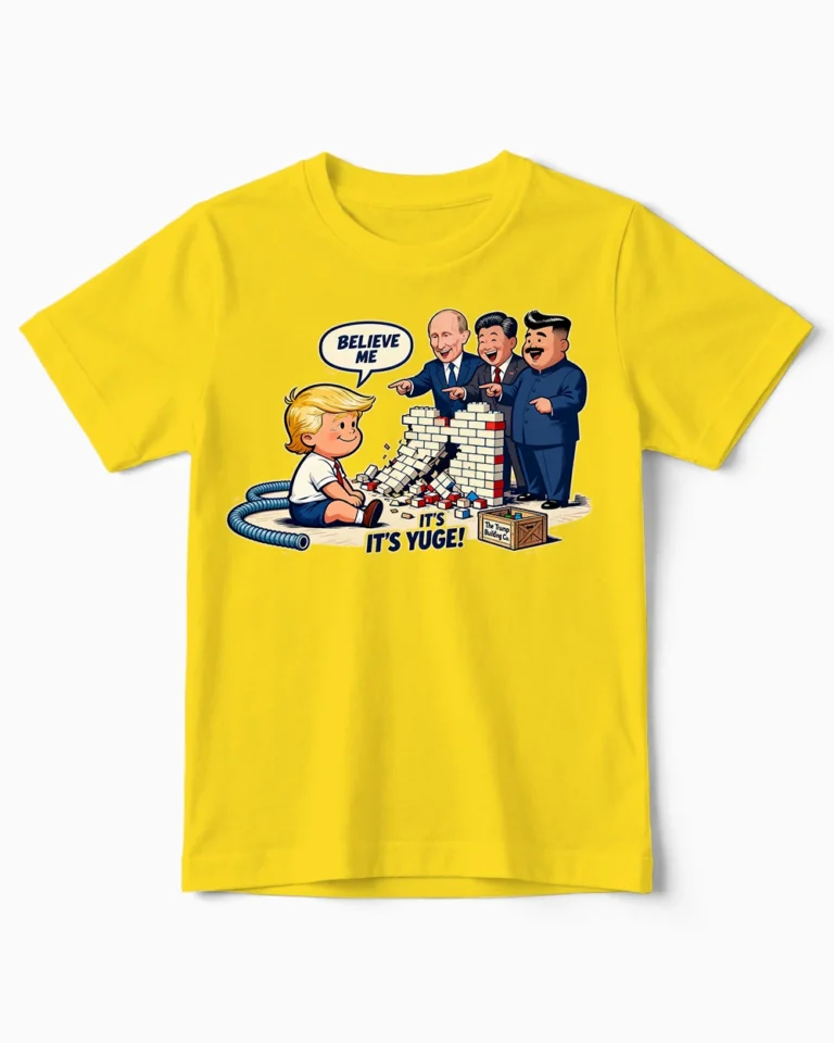 Trumps Yuge Wall Satire Kindershirt gelb