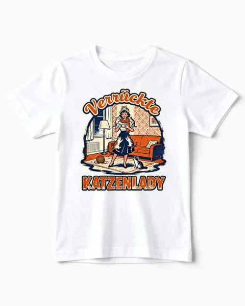 Verrückte Katzenlady | Lustiges Katzen T-Shirt für Kinder & kleine Katzen-Bändiger weiss