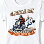 A Ride A Day | Lustiges Vespa & Vintage T-Shirt für Damen & echte Blechroller-Fans weiss Close-Up