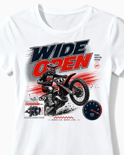 Wide Open Wheelie | Motocross & Enduro T-Shirt für Damen weiss Close-Up