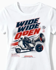 Wide Wide Open | Vintage Vespa Tuning T-Shirt für Damen weiss CLose-Up