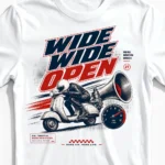 Wide Wide Open | Vintage Vespa Tuning T-Shirt für Herren weiss Close-Up