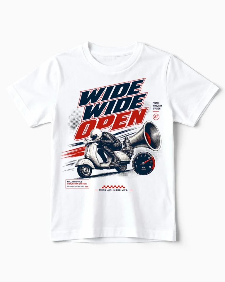 Wide Wide Open | Vintage Vespa Tuning T-Shirt für Kinder weiss