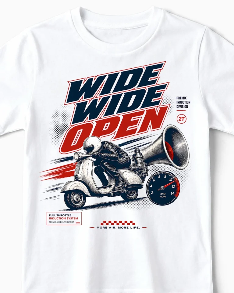 Wide Wide Open | Vintage Vespa Tuning T-Shirt für Kinder weiss Close-Up