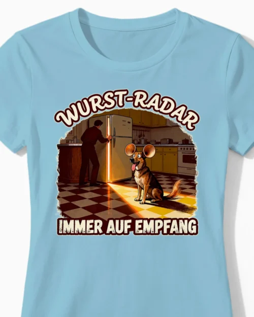 Wurst-Radar | Lustiges Hunde-Damenshirt hellblau Close-Up