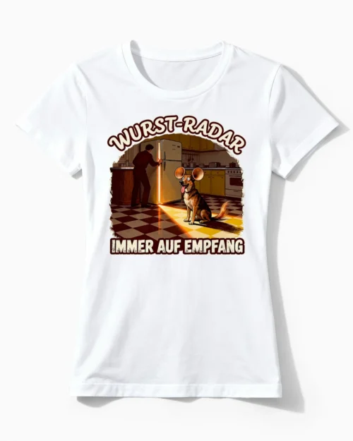 Wurst-Radar | Lustiges Hunde T-Shirt für Damen & echte Spürnasen-Besitzerinnen weiss