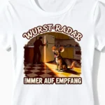 Wurst-Radar | Lustiges Hunde T-Shirt für Damen & echte Spürnasen-Besitzerinnen weiss Close-Up