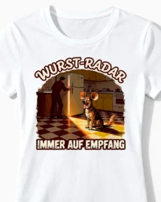 Wurst-Radar | Lustiges Hunde T-Shirt für Damen & echte Spürnasen-Besitzerinnen weiss Close-Up