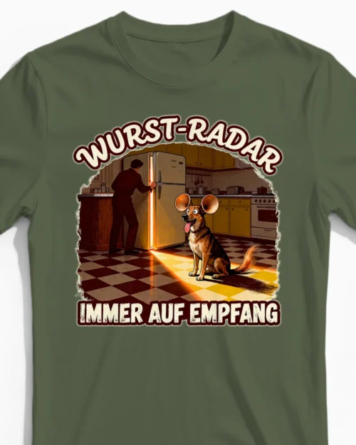 Wurst-Radar | Lustiges Hunde-Herrenshirt olive Close-Up
