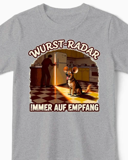 Wurst-Radar | Lustiges Hunde-Kindershirt graumeliert Close-Up