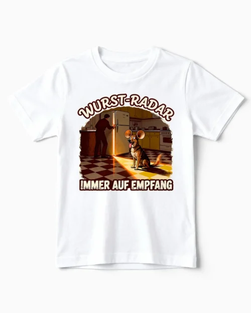 Wurst-Radar | Lustiges Hunde T-Shirt für Kinder & kleine Leckerli-Jäger weiss