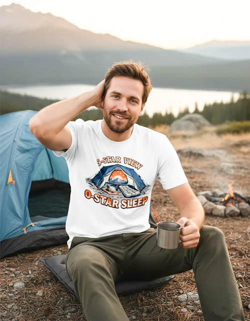 5-Star View 0-Star Sleep | Das witzige Camping Herrenshirt für leidenschaftliche Zeltschläfer